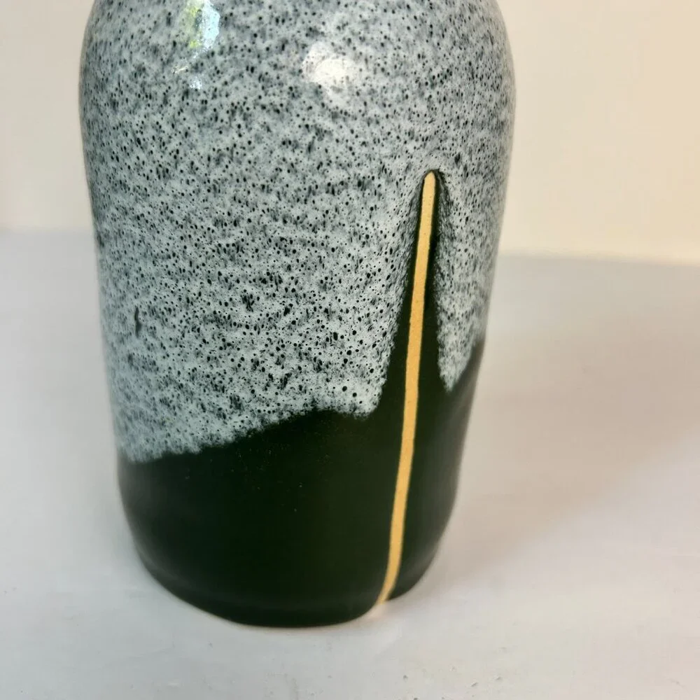 Pottery Bud Vase Speckled Blue Green Stoneware 7.5